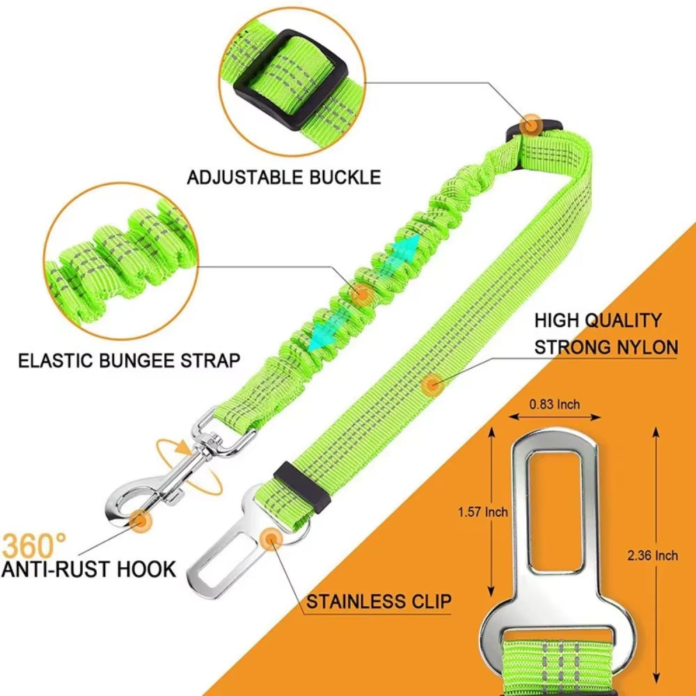 Reflective Dog Seat Belt - Adjustable Nylon Harness for Car Travel